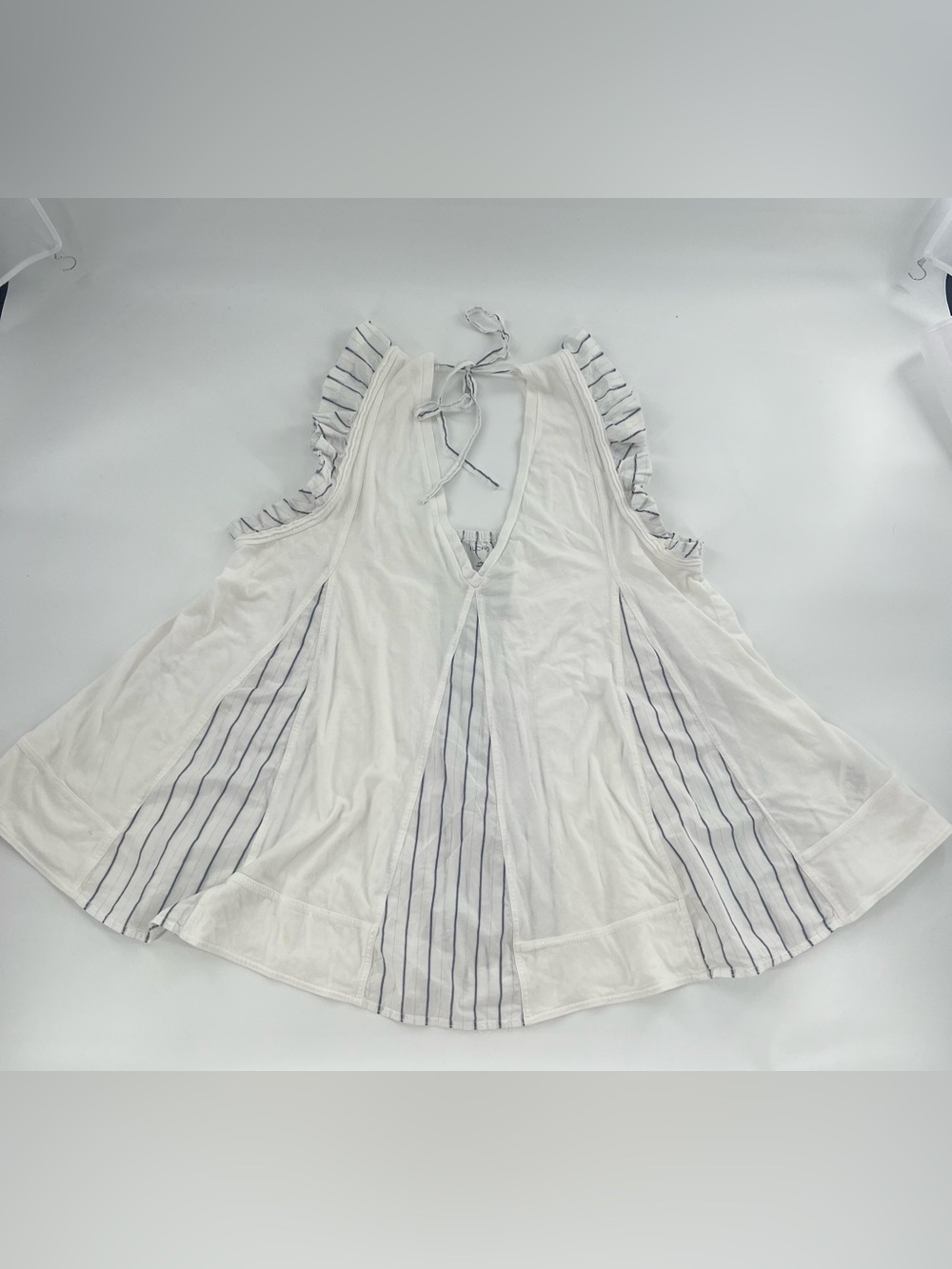 Pilcro White Sleeveless Tie-Back Ruffle Camisole with Blue Stripes